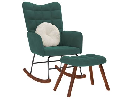 vidaXL Houpací křeslo s stoličkou tmavě zelené sametové