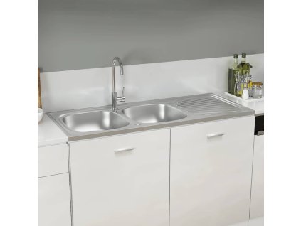 vidaXL Kuchyňský dřez s odtokem stříbrný 1200x600x155 mm nerezová ocel