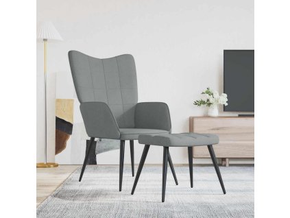 vidaXL Relaxační židle se stoličkou světle šedá textil