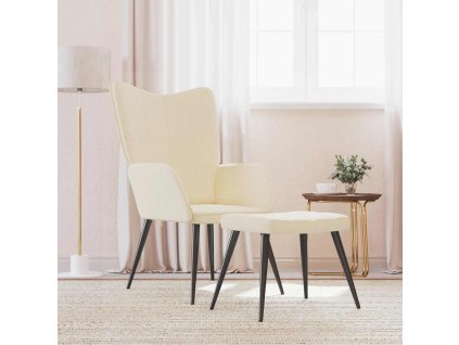 vidaXL Relaxační židle se stoličkou krémová textil