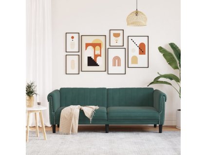 vidaXL Pohovka 3místná tmavě zelená samet