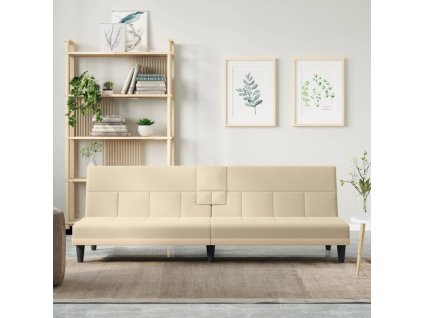 vidaXL Rozkládací pohovka s držáky na nápoje krémová textil