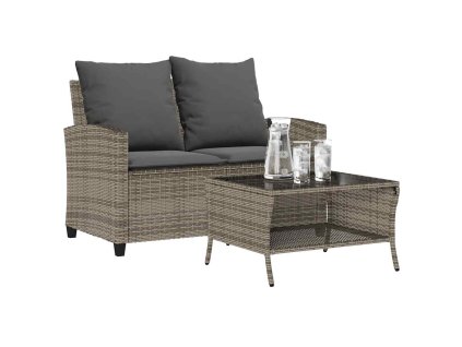 vidaXL Zahradní pohovka 2-sedák s polštáři&Stůl šedá polyratan