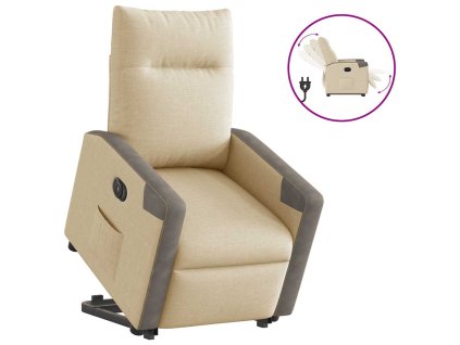 vidaXL Elektrické zvedací polohovací křeslo krémové textil