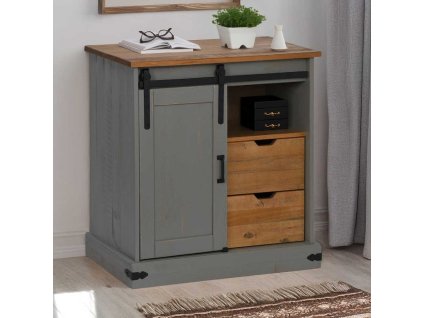 vidaXL Příborník HALDEN s posuvnými dveřmi šedý Masivní dřevo