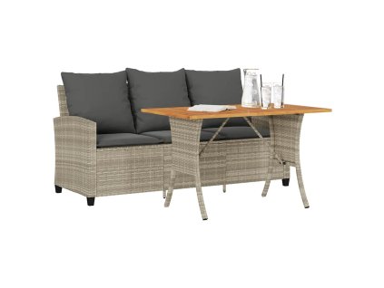 vidaXL Zahradní pohovka 3-sedák s polštáři&Stůl světle šedý Poly ratan