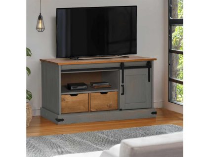 vidaXL TV skříňka HALDEN s posuvnými dveřmi šedá Masivní dřevo