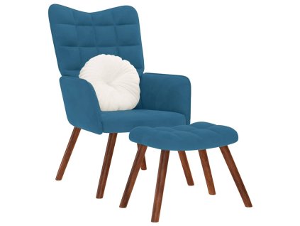 vidaXL Relaxační křeslo se stoličkou modré samet