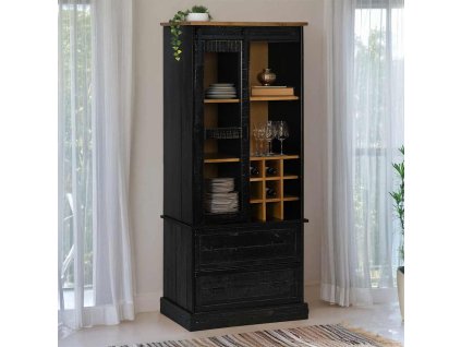 vidaXL Vinotéka HALDEN se stojany na víno posuvnými dveřmi Black Pine