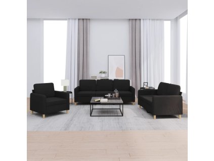 vidaXL 3dílná sedací souprava s poduškami černá textil