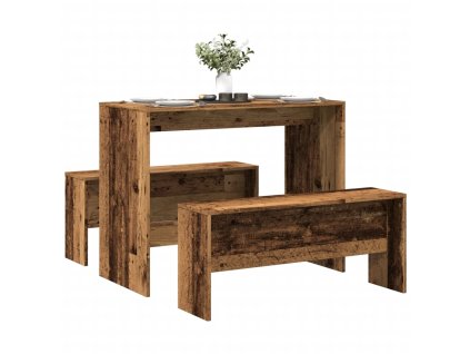 vidaXL 3dílná sada jídelního stolu a lavic old wood kompozitní dřevo