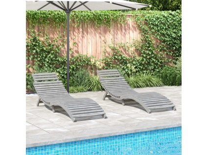 vidaXL Zahradní lehátka 2 ks šedá 184 x 55 x 64 masivní akáciové dřevo