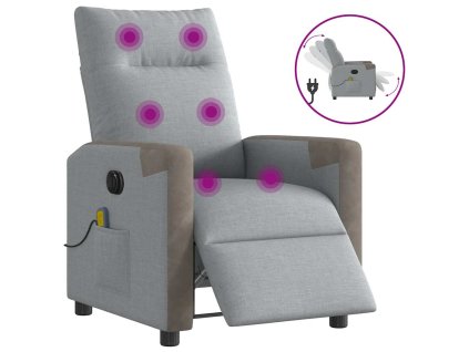 vidaXL Elektrické masážní polohovací křeslo světle šedé textil