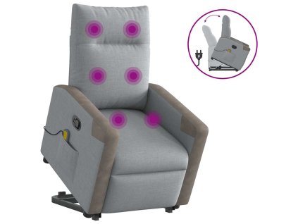 vidaXL Zvedací masážní polohovací křeslo světle šedé textil