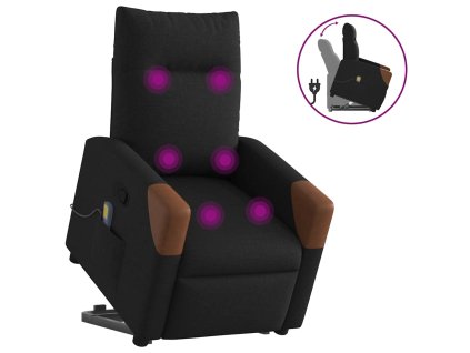 vidaXL Zvedací masážní polohovací křeslo černé textil