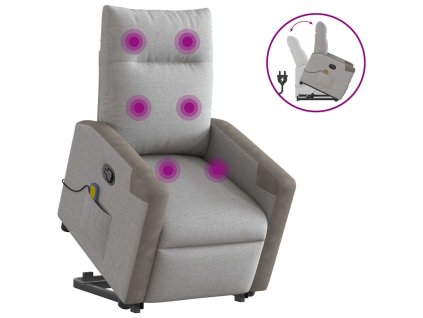vidaXL Zvedací masážní polohovací křeslo obláčkově šedé textil