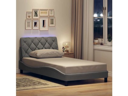 vidaXL Rám postele s LED bez matrace Světle šedá 100x200 cm Látka