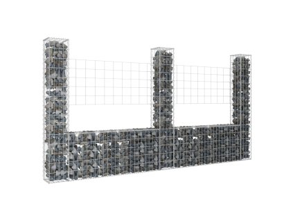 vidaXL Gabionový koš ve tvaru U se 3 sloupky železo 260 x 20 x 150 cm