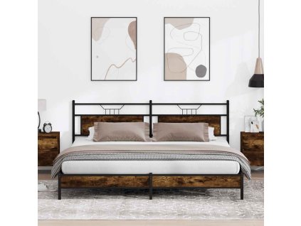 vidaXL Kovový rám postele bez matrace kouřový dub 200 x 200 cm