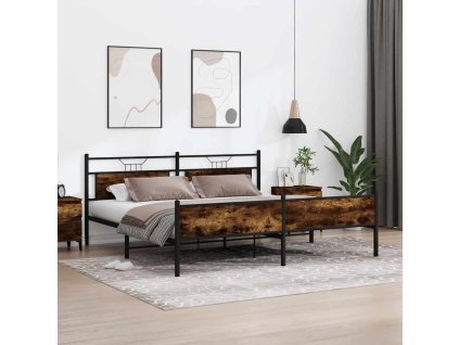 vidaXL Kovový rám postele bez matrace kouřový dub 193 x 203 cm
