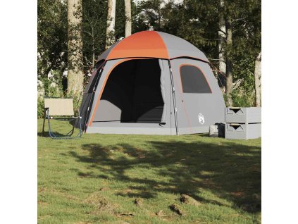vidaXL Rodinný stan Igloo pro 6 osob, šedý a oranžový, vodotěsný