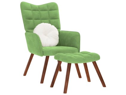 vidaXL Relaxační křeslo se stoličkou světle zelené samet
