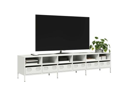 vidaXL TV skříňka bílá 202 x 39 x 43,5 cm ocel válcovaná za studena