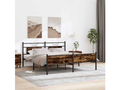 vidaXL Kovový rám postele bez matrace kouřový dub 183 x 213 cm