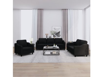 vidaXL 3dílná sedací souprava s poduškami černá textil