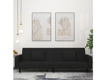 vidaXL 2místná rozkládací pohovka se 2 polštáři černá samet