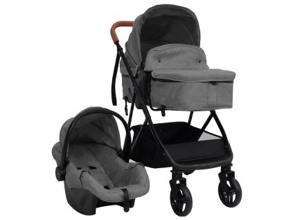 vidaXL Dětský kočárek 3 v 1 světle šedý a černý ocel