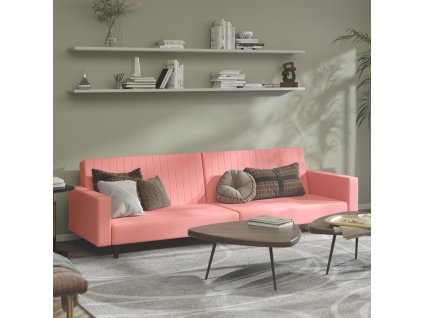 vidaXL 2místná rozkládací pohovka růžová samet