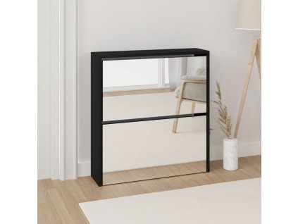 vidaXL Botník se zrcadlem 2patrový černý 63 x 17 x 67 cm