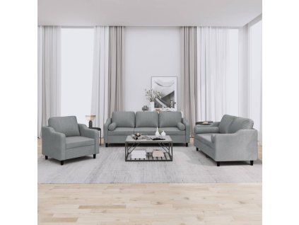 vidaXL 3dílná sedací souprava s polštáři světle šedá textil