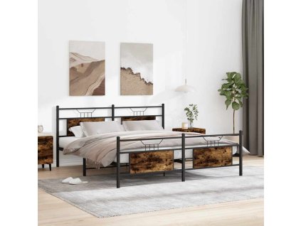 vidaXL Kovový rám postele bez matrace kouřový dub 160 x 200 cm