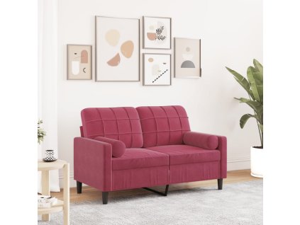 vidaXL 2místná pohovka s polštáři vínová 120 cm samet
