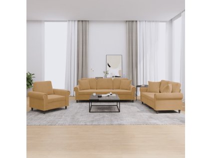 vidaXL 3dílná sedací souprava s polštáři hnědá samet