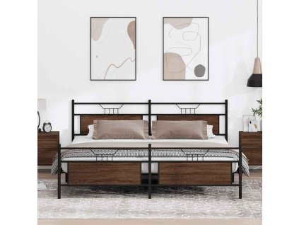 vidaXL Kovový rám postele bez matrace hnědý dub 193 x 203 cm