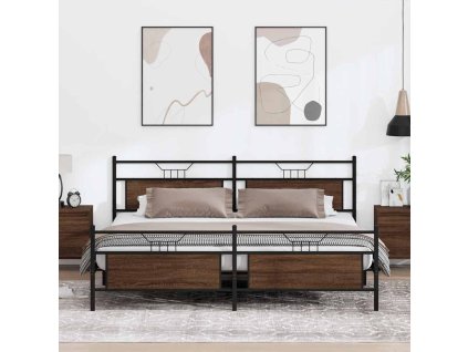 vidaXL Kovový rám postele bez matrace hnědý dub 200 x 200 cm