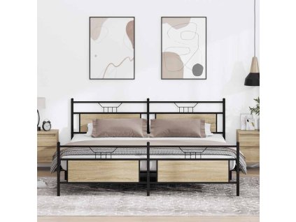 vidaXL Kovový rám postele bez matrace dub sonoma 200 x 200 cm