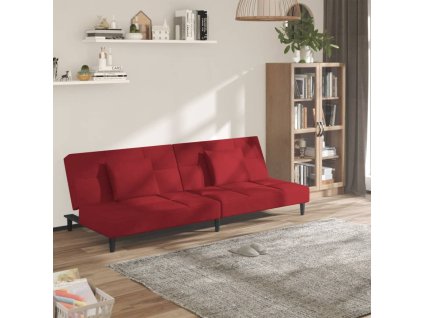 vidaXL 2místná rozkládací pohovka se 2 polštáři vínová samet