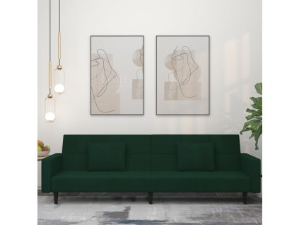 vidaXL 2místná rozkládací pohovka se 2 polštáři tmavě zelená samet