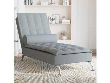 vidaXL Masážní lenoška s podhlavníkem světle šedá textil