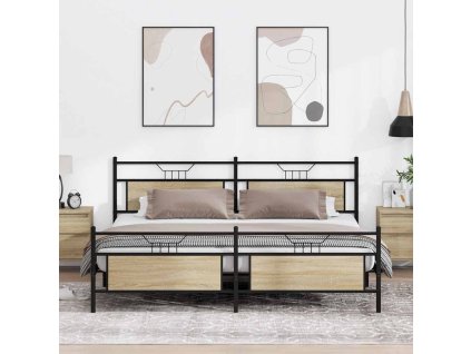 vidaXL Kovový rám postele bez matrace dub sonoma 193 x 203 cm