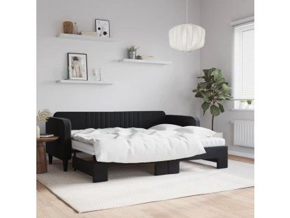 vidaXL Válenda s přistýlkou a matracemi černá 80 x 200 cm samet