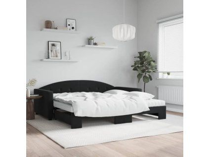 vidaXL Válenda s přistýlkou a matracemi černá 100 x 200 cm samet