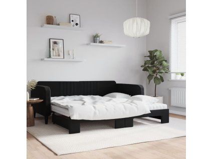 vidaXL Válenda s přistýlkou a matracemi černá 100 x 200 cm samet