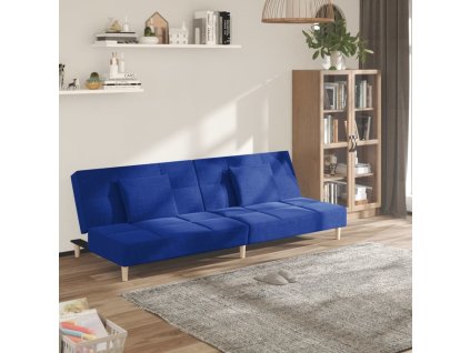 vidaXL 2místná rozkládací pohovka se 2 polštáři modrá textil