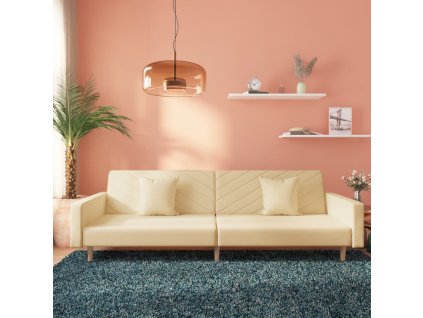 vidaXL 2místná rozkládací pohovka se 2 polštáři krémová textil