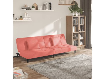 vidaXL 2místná rozkládací pohovka se 2 polštáři růžová samet